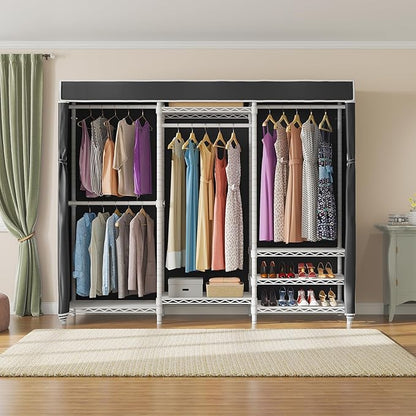 VIPEK V5C Bedroom Armoires Portable Clothes Closet Rack, White Metal Clothing Rack with Black Cover, Adjustable Custom Freestanding Closet Wardrobe Heavy Duty Covered Clothes Rack, Max Load 890LBS