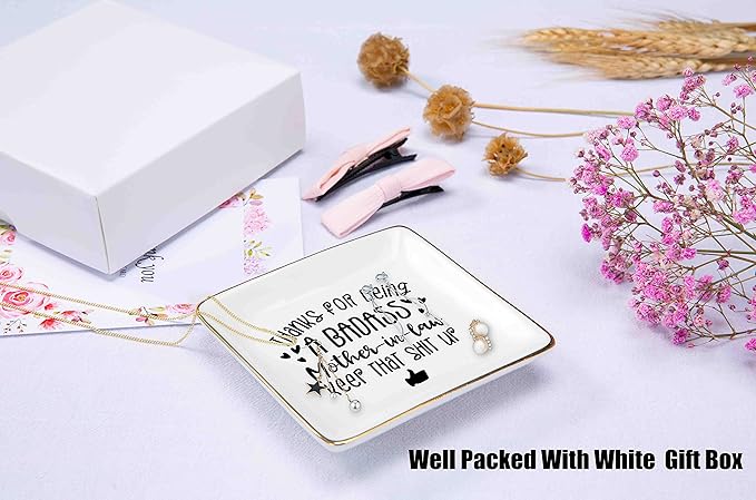 Funny Mother's Day Gift for Bonus Mom,Step Mom,Setpmother,Thank You Present for Being Mother-in-Law-Birthday Christmas Gift-Ceramic Jewelry Tray,Trinket Holder,Ring Dish