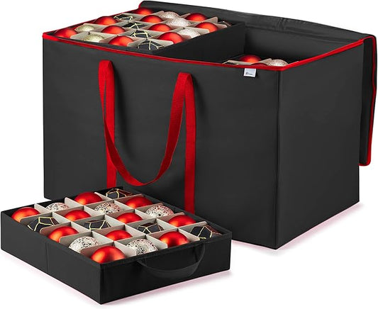 Premium Large Carrying Christmas Ornament storage Box with Clear Lid, 3" Compartment, Contains 10 Trays, Keeps 200 Holiday Ornaments & Xmas Accessories, Made Of Tear Proof Made Of 600D Oxford Fabric