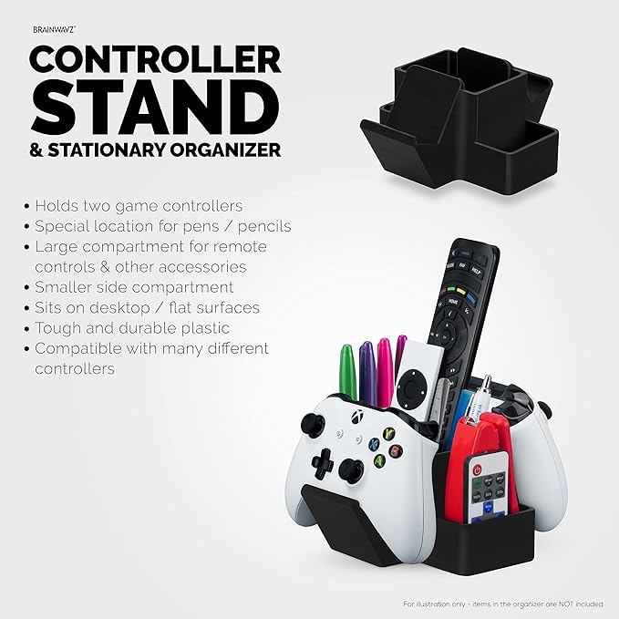 Dual Game Controller, TV Remote Control & Stationary Storage Desktop Organizer Holder, Universal Design for Xbox ONE PS5 PS4 PC Gamepads, Reduce Clutter (D03)
