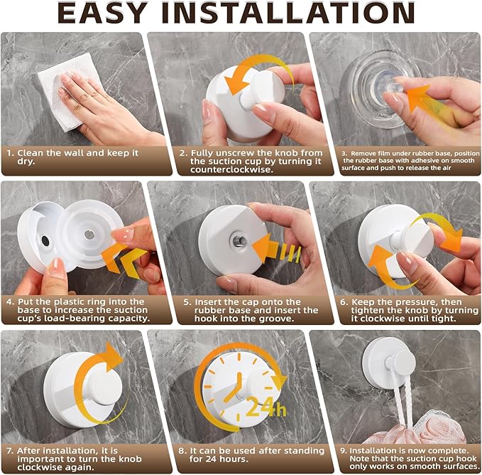 Supopular Reusable Heavy Duty Suction Cup Hooks for Kitchen/Bathroom/Shower - Wet-Proof Hooks for Towels, Robes, Loofah&Wreaths/No Drill Mounting on Glass, Tile, Metal (4, White)