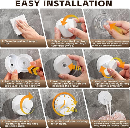Supopular Reusable Heavy Duty Suction Cup Hooks for Kitchen/Bathroom/Shower - Wet-Proof Hooks for Towels, Robes, Loofah&Wreaths/No Drill Mounting on Glass, Tile, Metal (4, White)