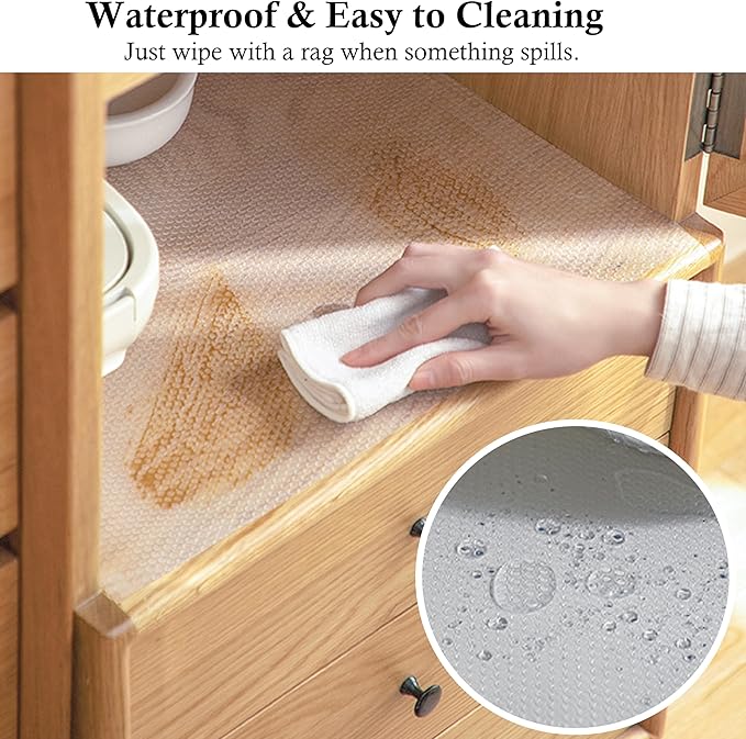 Shelf Liner with Adhesive Cabinet Drawer Liners Peel and Stick 11 in X 20 Ft Non-Slip Waterproof Kitchen Cupboard Drawer Mat for Pantry Shelves Closet Bathroom Refrigerator Liner Removable