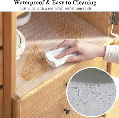 Shelf Liner with Adhesive Cabinet Drawer Liners Peel and Stick 24 in X 20 Ft Non-Slip Waterproof Kitchen Cupboard Drawer Mat for Pantry Shelves Closet Bathroom Refrigerator Liner Removable