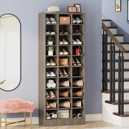 Tribesigns 10-Tier Shoe Storage Cabinet Set of 2, Gray Wooden Shoe Rack with 30 Cubbies, Freestanding Tall Entryway Shoe Organizer for Closet, Entryway, Living Room