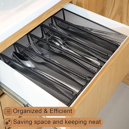 Chumia 16 Pack Silverware Drawer Organizer 9 x 3 x 2 Inch Mesh Utensil Organizer for Kitchen Drawers with Interlocking Arm for Flatware Knives Spoons Fork Cosmetic Utensil Tabletop Storage Tray