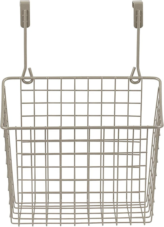 Spectrum Hanging Baskets for Organizing (Large, Satin Nickel) - Grid Over the Cabinet Wire Basket- Kitchen or Bathroom - Door Hanging Storage Organizer for Cleaning Supplies, & Towels (Pack of 6)