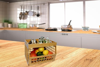 Bamboo Storage Bin - Multipurpose, Stackable Open Front Storage Bin with Bamboo Serving Tray Lid for Kitchen & Pantry - Stylish Lattice Design