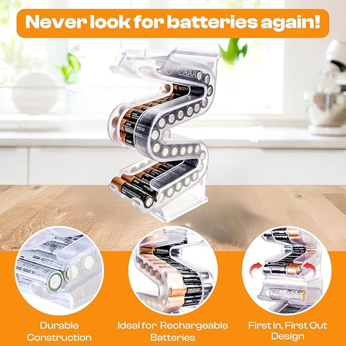 Battery Ladder Organizer Case for AAA Batteries - Stackable or Mounted Vertical Storage Battery Dispenser for Home, Garage, & Workshop (1-Pack, Holds 28 AAA Batteries)