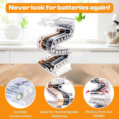 Battery Ladder Organizer Case for AAA Batteries - Stackable or Mounted Vertical Storage Battery Dispenser for Home, Garage, & Workshop (1-Pack, Holds 28 AAA Batteries)
