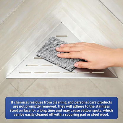 Bernkot 10'' Corner Shower Shelf 2PCS, 304 Stainless Steel Grout in Shelves for Tiled Wall, Recessed Bathroom Shelves (10'', Silver)