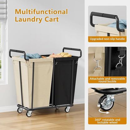 Large laundry hamper with Wheels, 2 Bag 360L Big Rolling Laundry Basket Sorter Cart, Extra Large Laundry Clothes Hamper, Heavy Duty Laundry Basket Organizer for Laundry Room,Bathroom