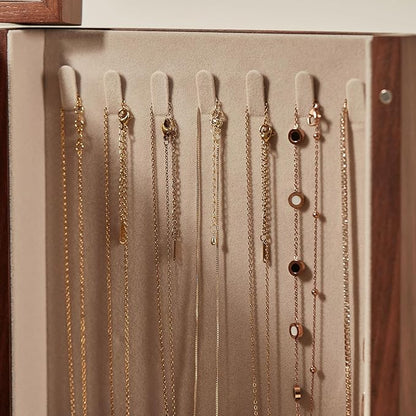CHOSIN Black Walnut Wooden Jewelry Box, 4-Layer Lockable Organizer with Mirror, Rotatable Ring Holder,Side Doors & Brass Handle, Classical Design for Rings, Necklaces, Earrings, Christmas Gifts