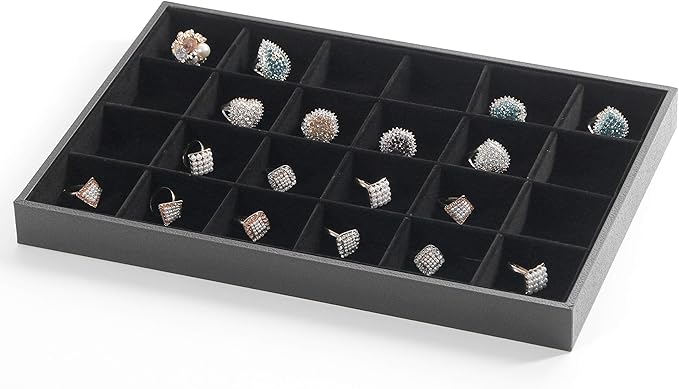 Stratalife Stackable Jewelry Tray 24 Grid Jewelry Organizer Tray Removable Jewelry Display Drawer Organizer Case Storage Showcase for Drawer (24 Grid)