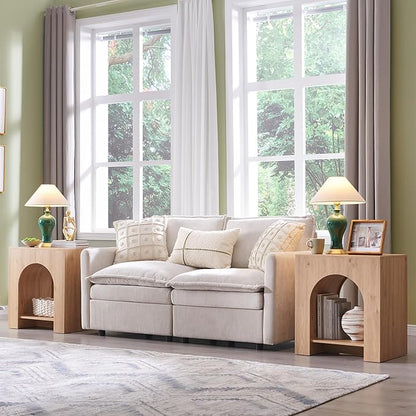 Arched End Table with Type-C Charging Station, 22" Modern Bedroom NightStand with Arched Open Shelf, Night Table with Outlet, USB, Type-C Port for Bedroom, Natural