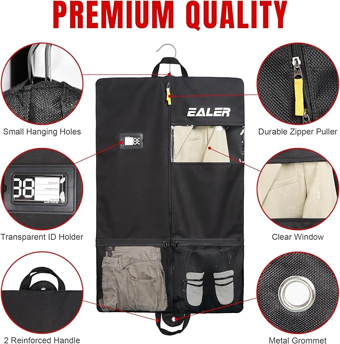 Ealer HAG301 Hockey Individual Garment Bag, Heavy Duty Hanging Travel Bag - Black Suit Bag