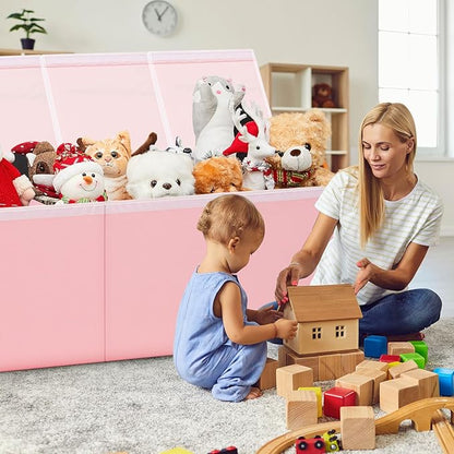 Patelai Extra Large Toy Box Chest with Lids 4/3 Grids Large Chest Collapsible Kids Toy Storage Baskets Gifts for Boys Girls Living Room Nursery Playroom(49.2 x 13 x 15.7'',Pink)