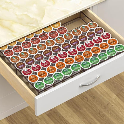 Coffee Pod Holder Drawer, Expandable K Cup Holder Compatible with Keurig K-Cup, K Cup Drawer Organizer Hold 30-60 Coffee Pod Storage for Coffee Station Office and Kitchen, Bronze