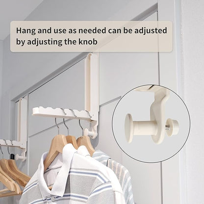 RFOUO Over The Door Hooks Hanger Fit Door up to 1 3/4" Optimal 1pc,Over The Door Hanger with Retractable Rod,Foldable Over The Door Drying Rack for Laundry Bathroom Bedroom (Milky White, 1 Pack)