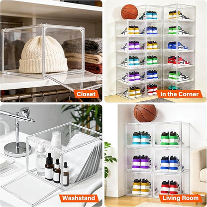 2 Pack Drop Front Shoe Boxes Fit US Size 13, Acrylic Shoe Organizer Clear Stackable Sneaker Sotrage Box for Entryway, Home, Underbed, Multiple Display Cases for Cosmetic, Hats, Figures, Sneakers