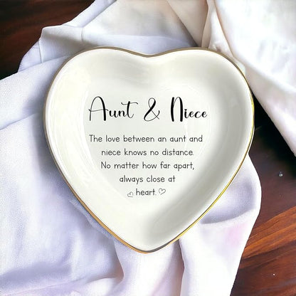 HatafaFurni Gift For Aunt From Niece, Ring Dish For Women Girl, White Ceramic Jewelry Dish, Personalized Trinket Tray, Aunt And Niece, Wedding Gift, Mother's Day Birthday Gift