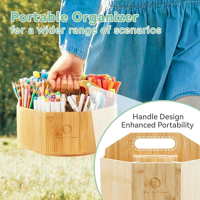 Ohuhu Rotating Marker Organizer for Alcohol Markers, 360-Degree Rotating Bamboo Storage Hold 162 Honolulu& B Alcohol Markers, Pens Pencil Holder with 8 Compartments for Home Classroom Office Decor