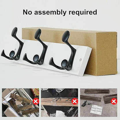 SKOLOO 17-Inch White Wood Coat Rack Wall Mount with 3 Triple Hooks - Ideal for Family Entrances, Classrooms, and Pet Supplies Storage - Perfect Coat Hooks for Wall, Pack of 2
