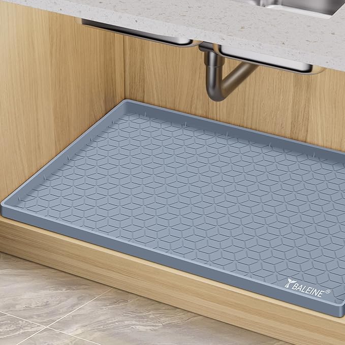 BALEINE 31''×22'' Under Sink Mat, Waterproof Food Grade Silicone Undersink Mat, Cabinet Shelf Drip Tray, Under Sink Liner for Kitchen, Bathroom (Blue)