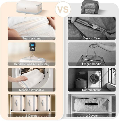 Easortm Comforter Storage Bag - 130L Large Capacity Blanket Storage Bags 4-Layer Ultra Space Saving Self Compression Organizer, Washable Compression Bags for Storage Comforter Blanket, 4-Pack, Beige