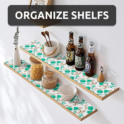 18X96 Inch Shelf Liner for Kitchen Cabinets, PVC Drawer Liner for Dresser Non-Slip Bathroom, Non-Adhesive Cabinet Liner Washable (Green Floral)(2 Roll)