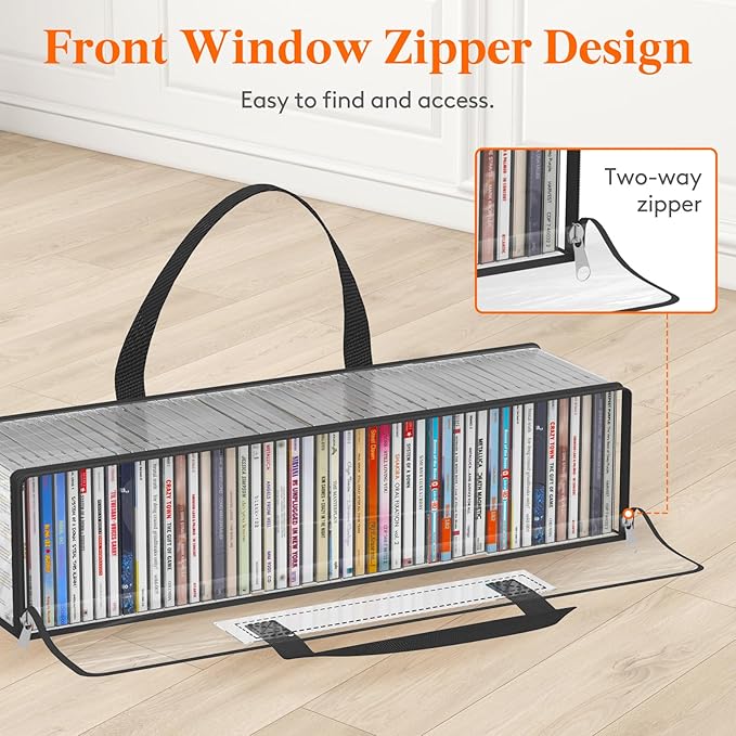Lifewit CD Storage Bags, Clear PVC Plastic CD Case Holder with Handles, Front Window Zipper Design, Stackable Media Organizer Box for Albums, Hold up to 400 Pcs CDs (50 Each), 8 Pack