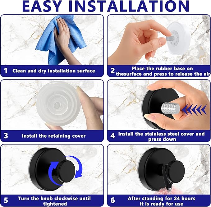 Suction Cup Hooks for Shower,Removable No Drill Towel Hooks,Upgraded 15 lbs Strong Suction hooks for Bathroom Tile,Shower Wall,Glass Door,Kitchen-Loofah,Coat,Stainless Waterproof-Matte Black 2 Pcs
