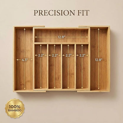 Bamboo Drawer Organizer - Expandable Kitchen Utensil Holder, Adjustable Silverware Drawer Organization, Kitchen Wooden Tray for Cutlery, Flatware & Stationery, 5-7 Slots (Natural)