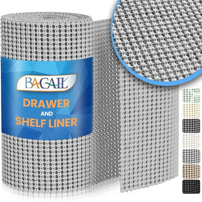 BAGAIL Drawer and Shelf Liner, 17.5 in X 10 Ft Non-Adhesive Shelf Liners for Kitchen Cabinets, Thick Strong Grip Liners for Desk, Shelves, Bathroom Drawers, Cabinet Protection - LightGrey