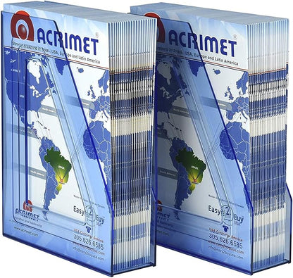Acrimet Magazine File Holder – Vertical Rack for Documents, Folders and Mail, Durable Plastic Desk Organizer for Office & Home, Clear Blue (2 Pack)