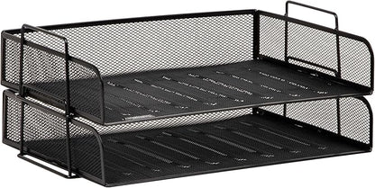 Mind Reader Stackable Paper Tray, Desktop Organizer, File Storage, Office, Metal Mesh, 13.25" L x 9.75" W x 6.25" H, 2 Pcs., Black