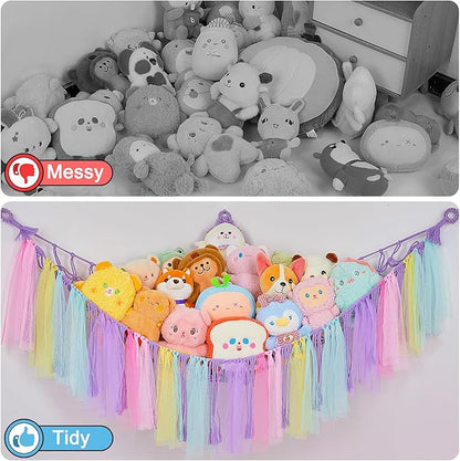 FIOBEE Stuffed Animals Net or Hammock with LED Light, Toy Hammock Hanging Stuffed Animals Storage Organizer Holder Room Décor for Nursery Kids Bedroom
