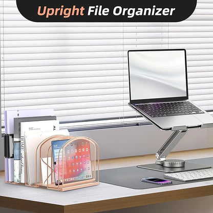 SUPEASY File Organizer for Desk, 5-Section Mesh Desk Organizer, Vertical File Holder Desktop Organizer File Sorter, File Folder Holder for Office Supplies, Rose Gold (Pack of 2)