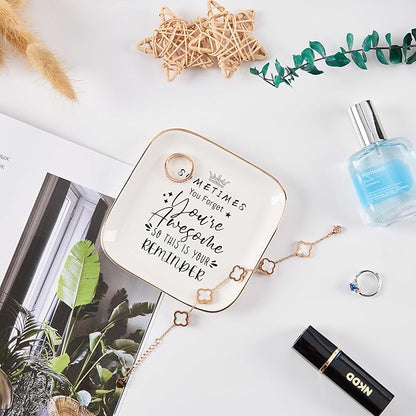 COZITED Inspirational Gifts for Women Trinket Ring Dish Jewelry Tray - You're Awesome Gifts for Her Female Friend Unique Gifts for Women Birthday Christmas Valentines Mother's Day, White