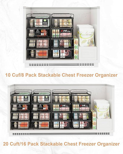 UMDONX 4 Pack Expandable Freezer Organizer Bins Large Freezer organizer Bins Stackable 11.4" Expand to 17.9", Fit 10 to 20 Cu.FT Black