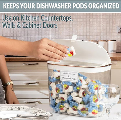 Laundry Room Organization and Storage Container - Wall & Cabinet Hanging - 7L / 236oz Large Capacity - Clear Container for Laundry Pods, Detergent Powder, Beads & Dryer Balls with Scoop & Labels