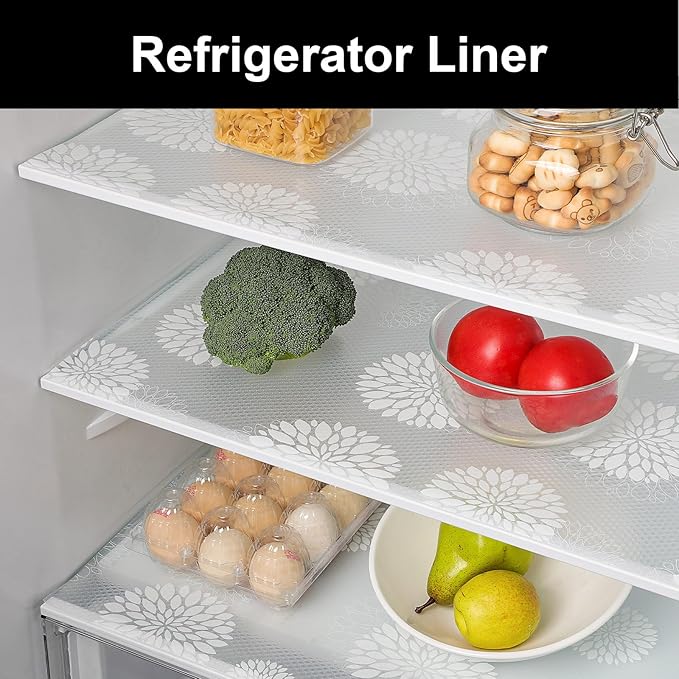 Cooyes Shelf Liners for Kitchen Cabinets Waterproof & Oil-Proof Kitchen Cupboard Mats Non-Slip Drawer Mats EVA Material Non Adhesive Fridge Liner for Shelves（11.8" W x 236" L）