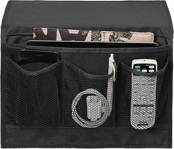 Surblue Bedside Caddy 4 Pockets Bedside Storage Organizer for TV Remote Control Phone Glasses Magazine (Black)