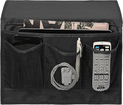 Surblue Bedside Caddy 4 Pockets Bedside Storage Organizer for TV Remote Control Phone Glasses Magazine (Black)