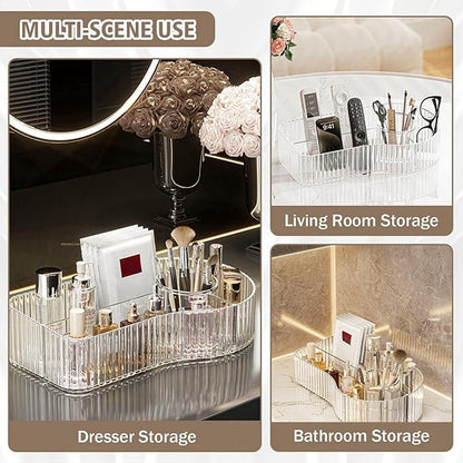 BVGDGSD Clear Makeup Organizer Countertop for Vanity Acrylic Skincare Storage and Make up Organization for Desk Cosmetic Display Case and Makeup Brush Holder for Bedroom,Bathroom,5 Compartments