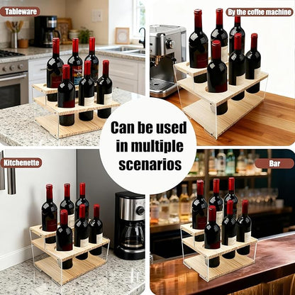 itechpanda Acrylic Tiered Spice Rack Organizer Vertical Wood Wine Bottle Holder Stand Seasoning Organizer Clear Spice Coffee Syrup Organizer Shelf Tiered Pantry Shelves for Cabinet Kitchen Countertop