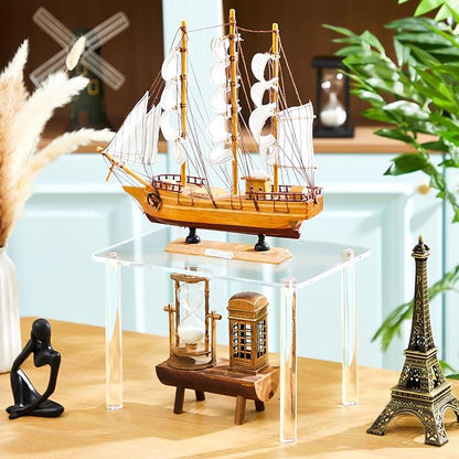 2 Pcs 12 Inch Acrylic Risers Display Stands Rectangular 4-leg Acrylic Plant Stand, 6mm Thick Clear Shelf Riser Display Stands for Decor Collectibles Figures and Item Photography