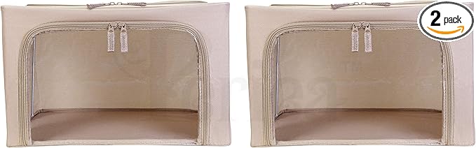 Periea Oxford Cloth Steel Frame Storage Boxes - Under-Bed or in Closet - Pack of 2 Small Organizers (Camel)