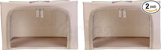 Periea Oxford Cloth Steel Frame Storage Boxes - Under-Bed or in Closet - Pack of 2 Small Organizers (Camel)