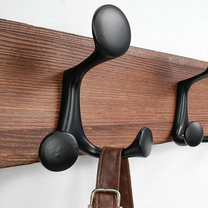 SKOLOO 24-Inch Wood Coat Rack Wall Mount with 4 Triple Hooks - Ideal for Family Entrances, Classrooms, and Pet Supplies Storage - Perfect Coat Hooks for Wall,Charred Golden Brown